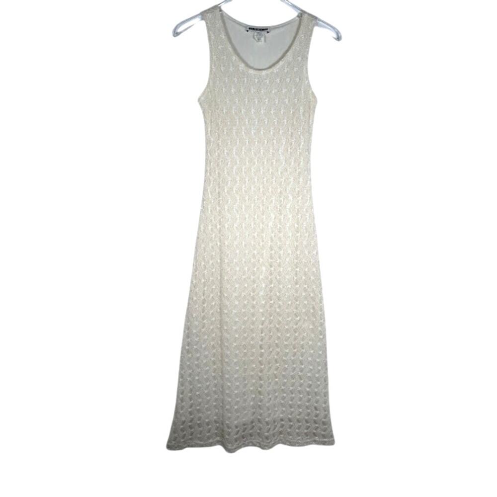 Vtg Maurices Maxi Dress S Beige Boho Sleeveless Knit Patterned Summer Y2K